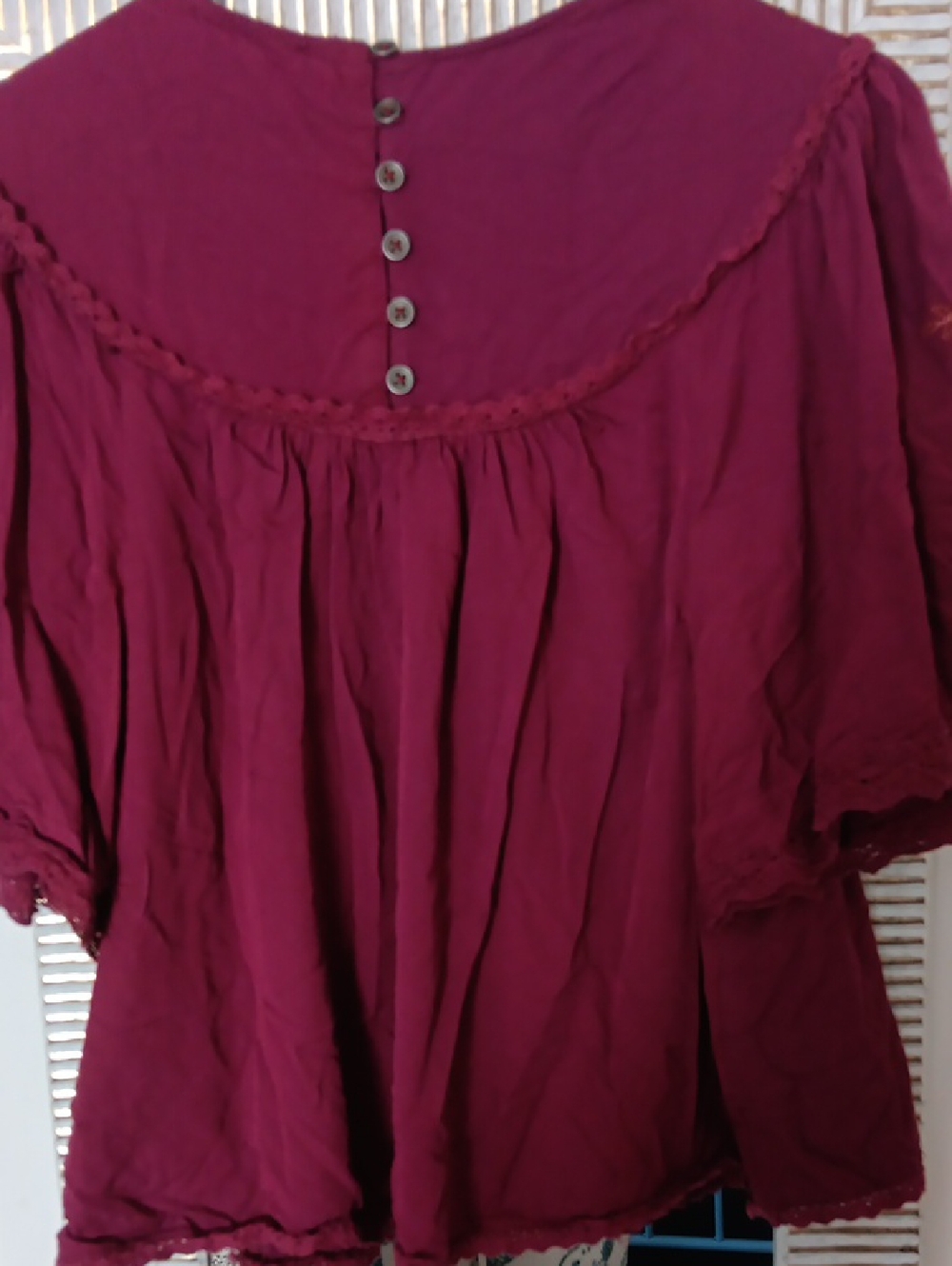 Angie Wine Red Embroidered Peasant Blouse - Picture 9 of 9